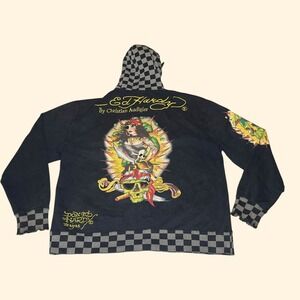 Vintage Y2K Ed Hardy Christian Audigier Hollywood Mens Pirate Skull Hoodie 3XL